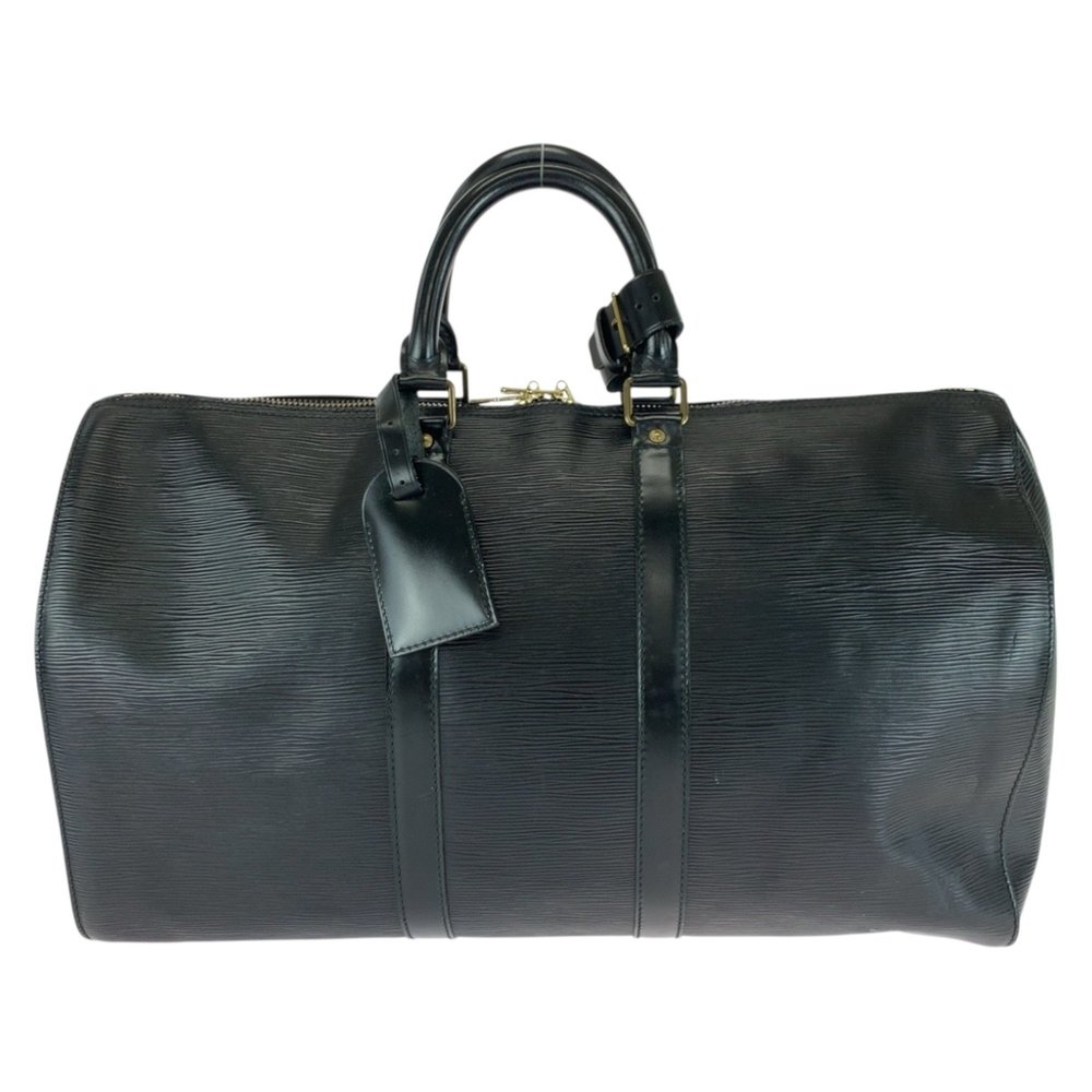 LOUIS VUITTON Epi Keepall 45 Noir Black with Gold Hardware and Leather, M59062,